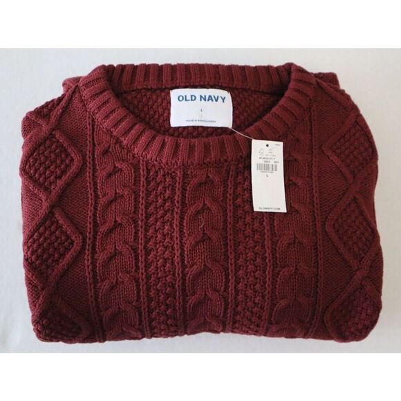 Old Navy 474410-01 Men's Sz L Wine Country/Maroon Cozy Cable-Knit Cotton Sweater - Picture 5 of 6